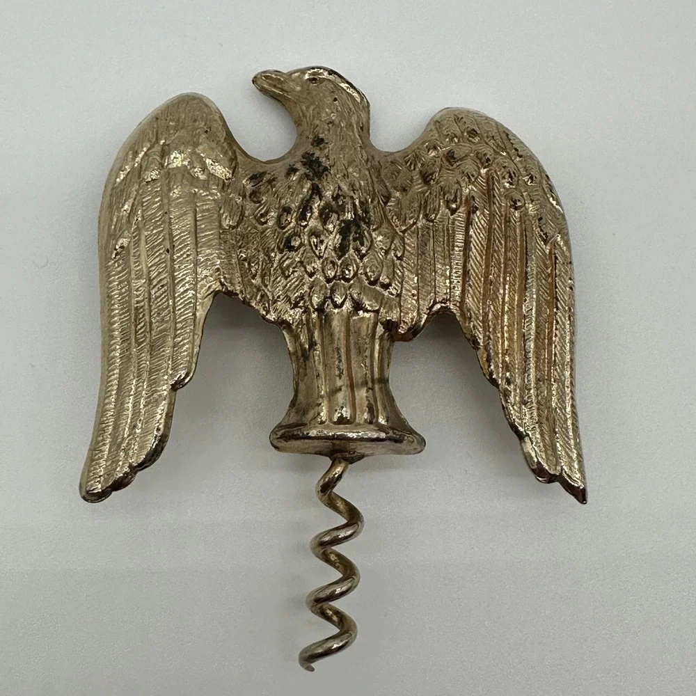 Vintage Eagle Corkscrew Brass Metal Spread Wing Wine Bottle Opener Patriotic